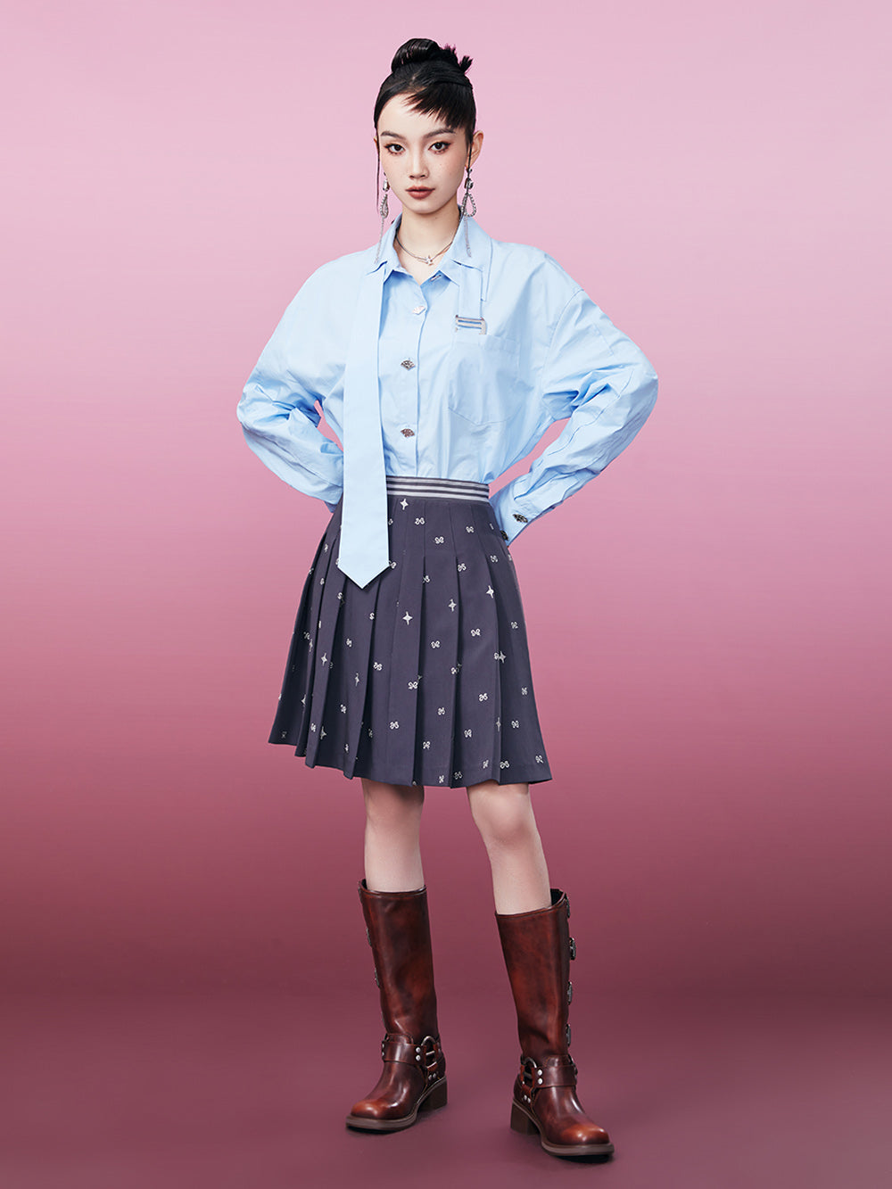 MUKZIN Sky Blue Inserted Tie Design Shirt