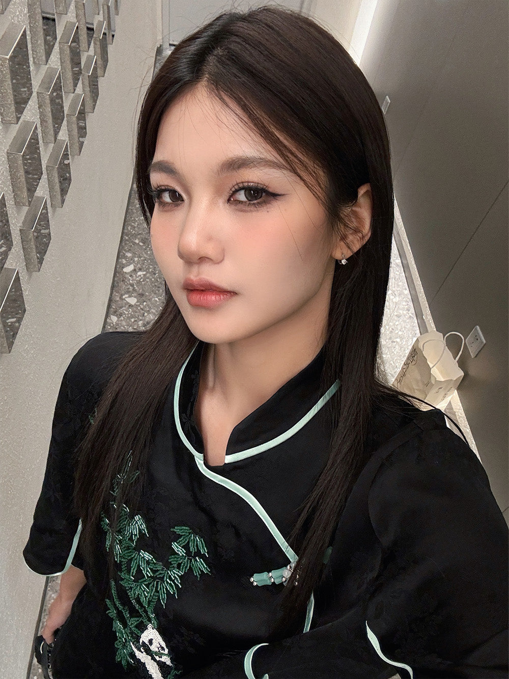 MUKZIN Black Panda Embroidered Cheongsam Dress
