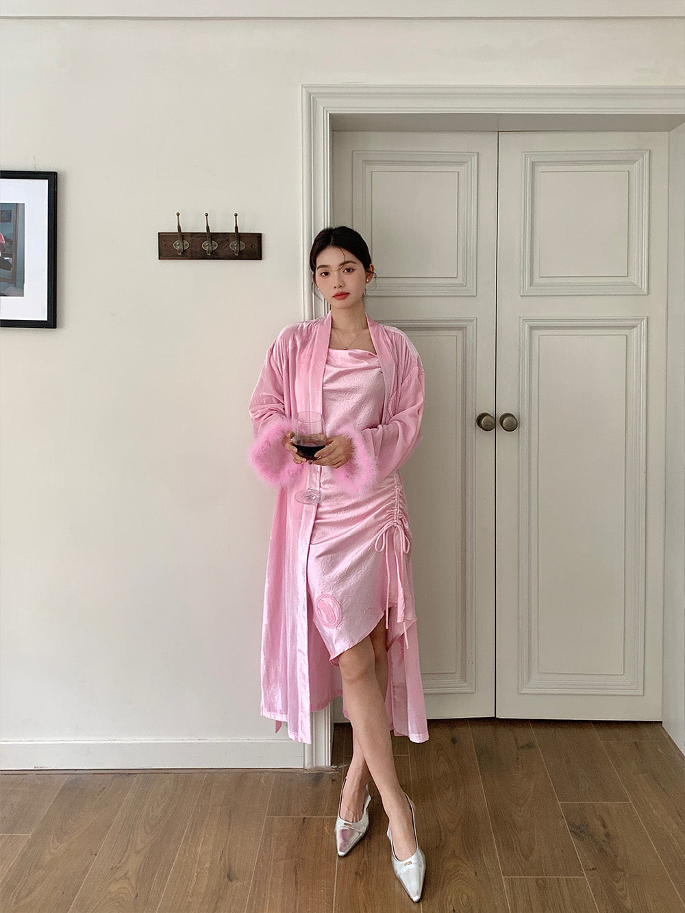 WS Rose Red/ Pink Velvet Turkey Feather Pajamas+Socks