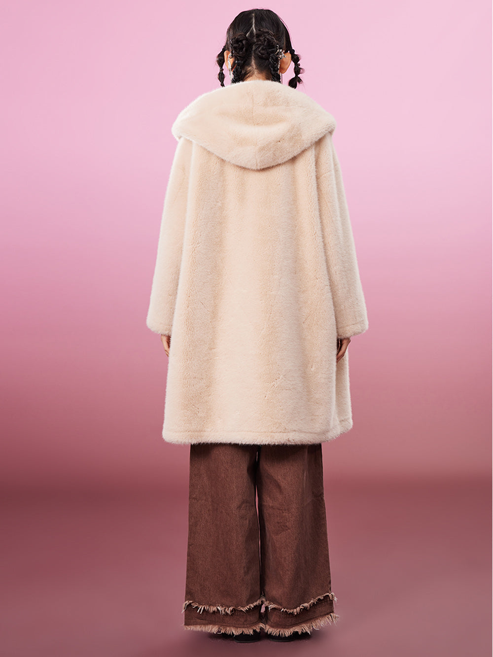 MUKZIN Cute Warm Long Beige Fur Coat