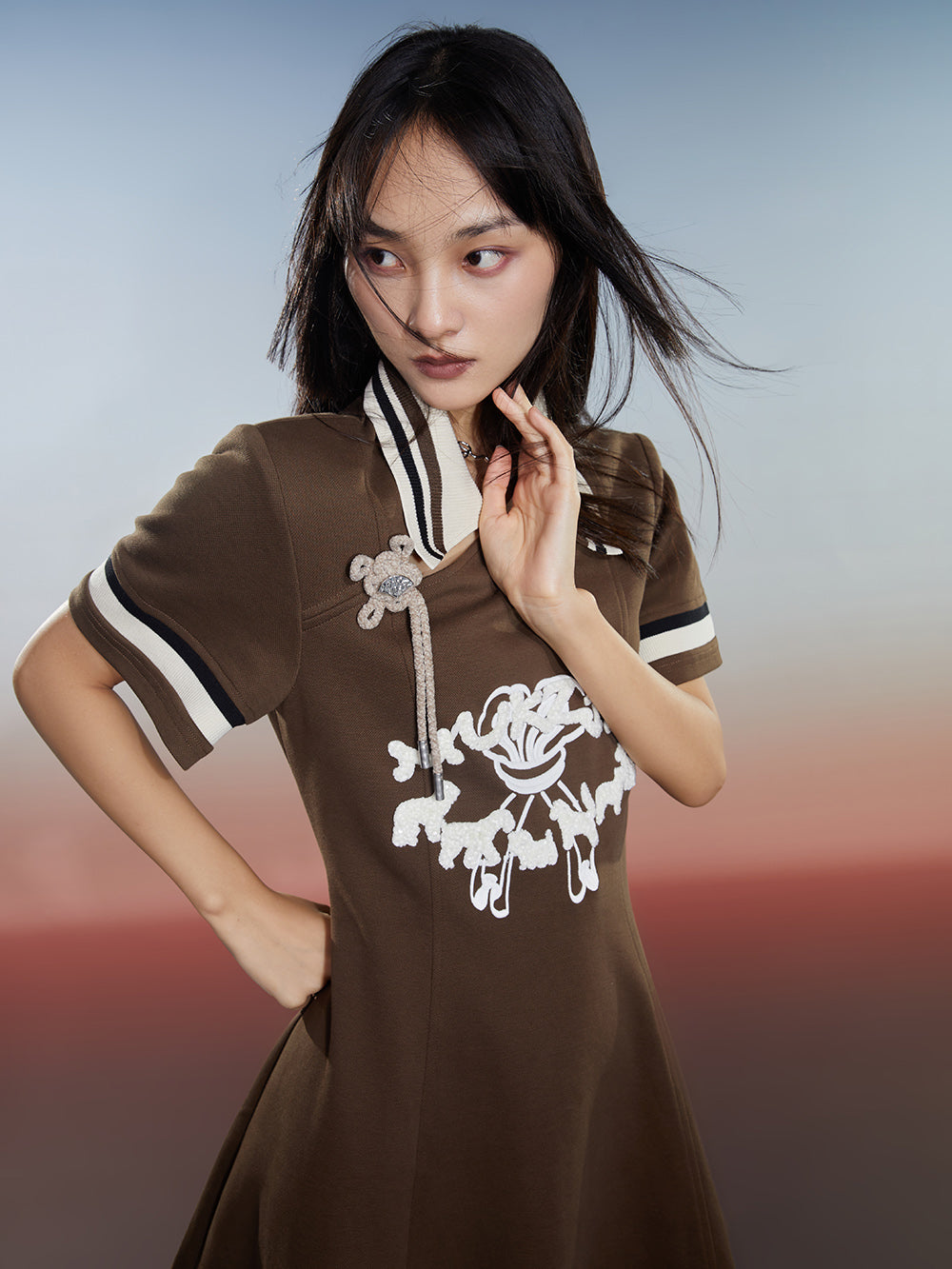 MUKZIN Slim Fit Classic Patchwork Striped Preppy Dress