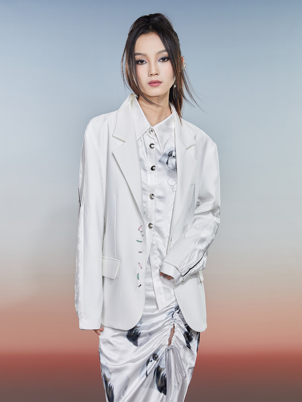 MUKZIN Spliced Jacquard White Commuting Style Slim Suit