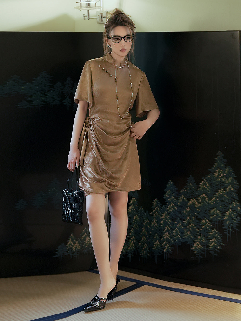 MUKZIN Brown Cheongsam Dress