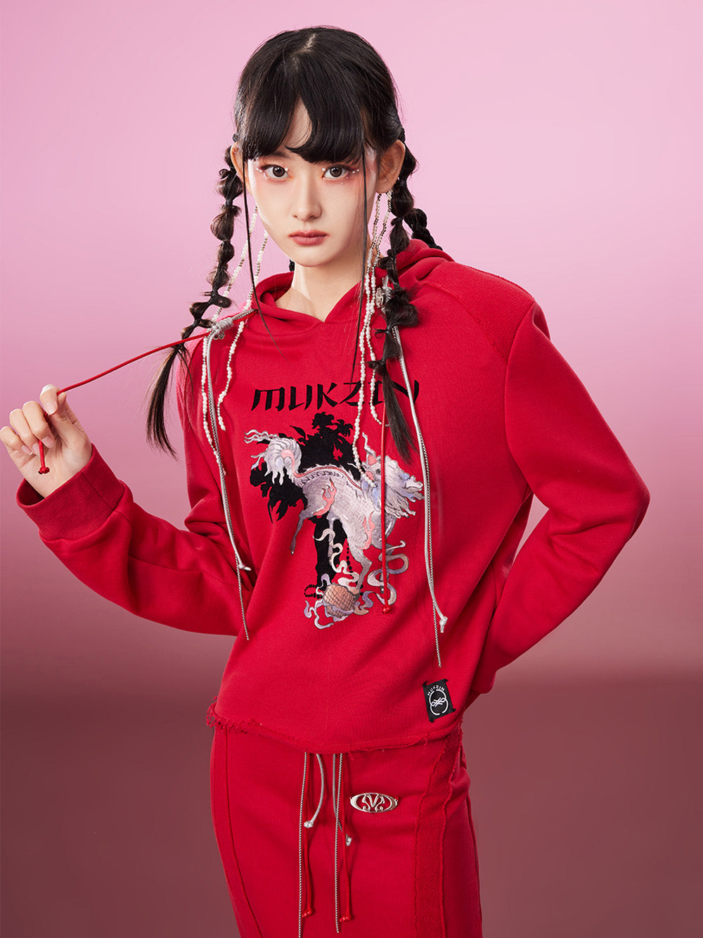MUKZIN Red Casual Style Hooded Sweatshirt