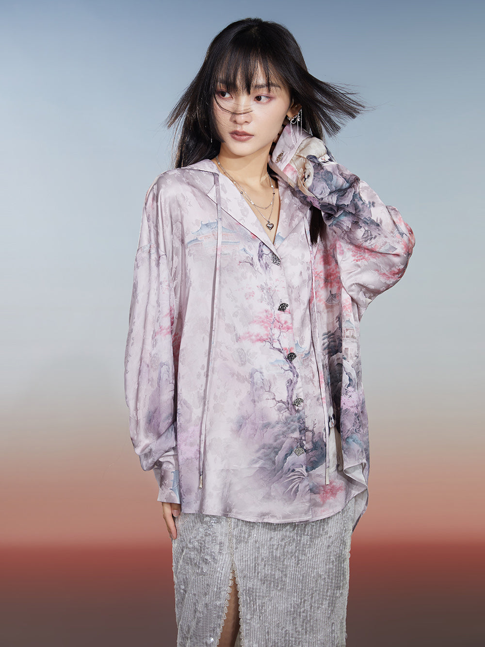 MUKZIN Single-breasted Vintage Shirt Lapel Print