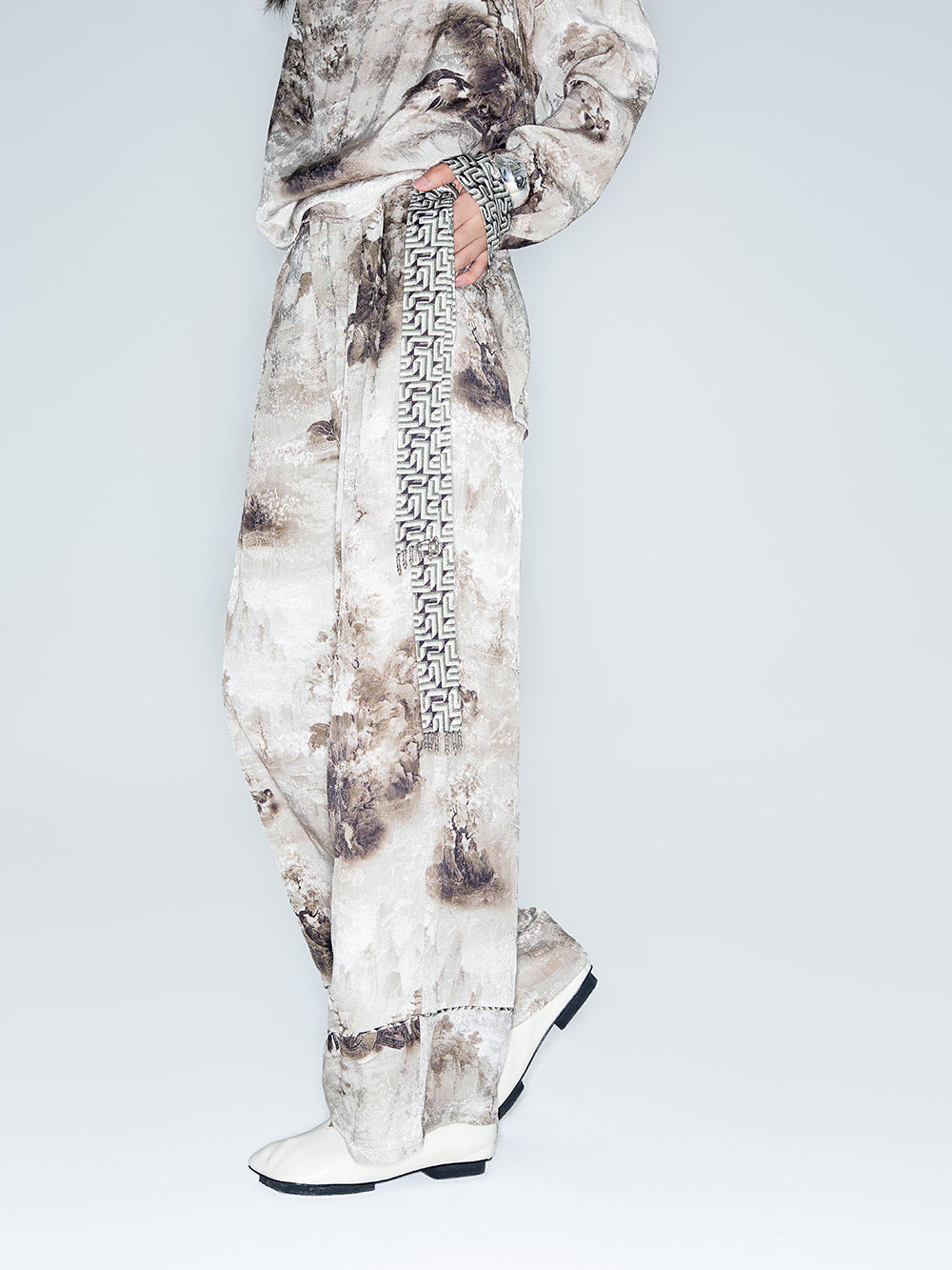 MUKZIN Lilong "Mandarin Duck" Ink-Wash Wide Leg Pants