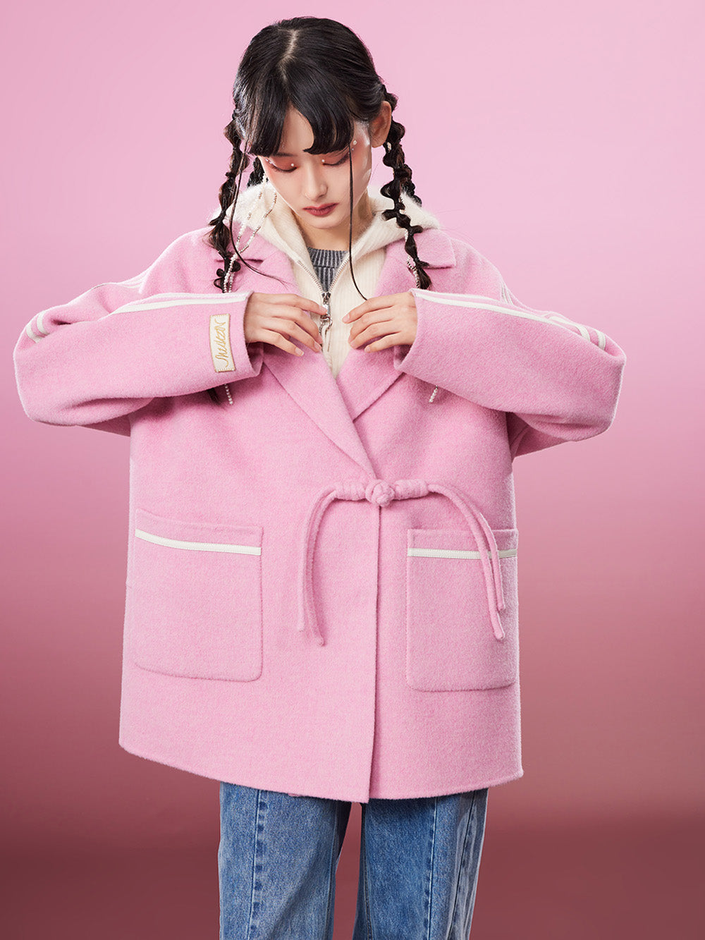 MUKZIN Sporty Frog Button Sleek Pink Coat