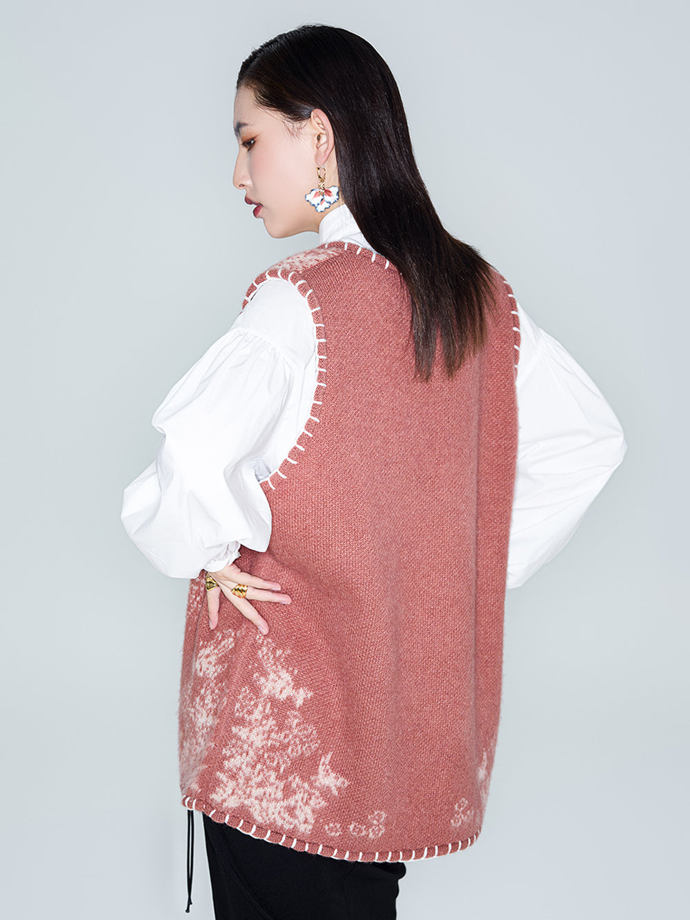 MUKZIN Linglong "Mandarin Duck" Mohair Knitted Large Round Collar Vest