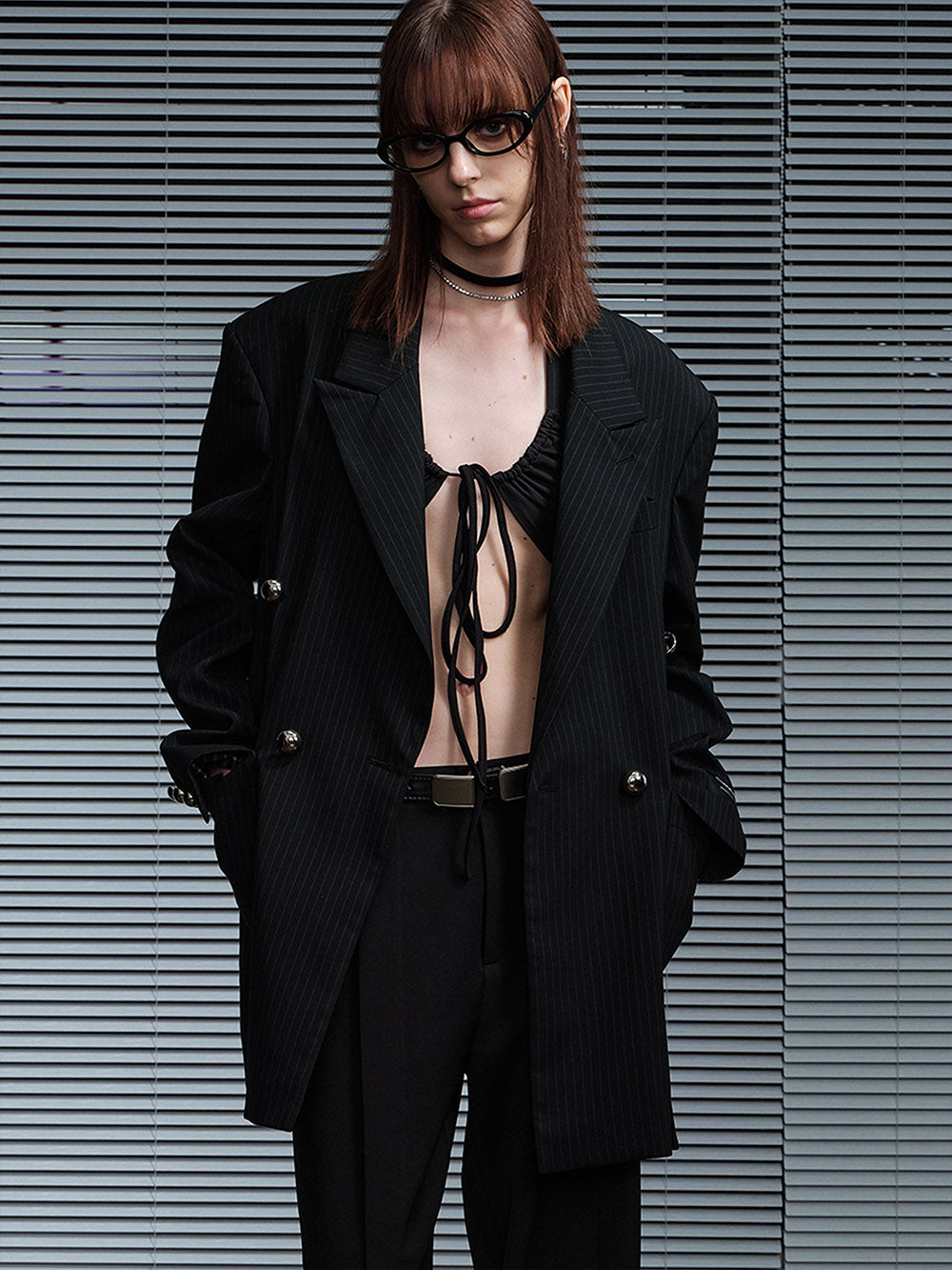 MUKTANK X MODULER Double-Breasted Striped Design Loose Fit Suit