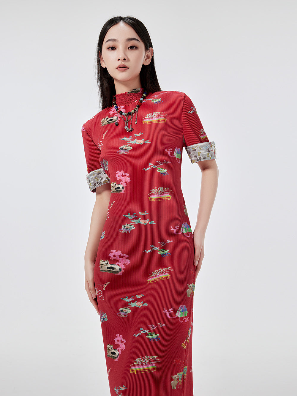 MUKZIN Printed Short-sleeved Cheongsam Qi Pao
