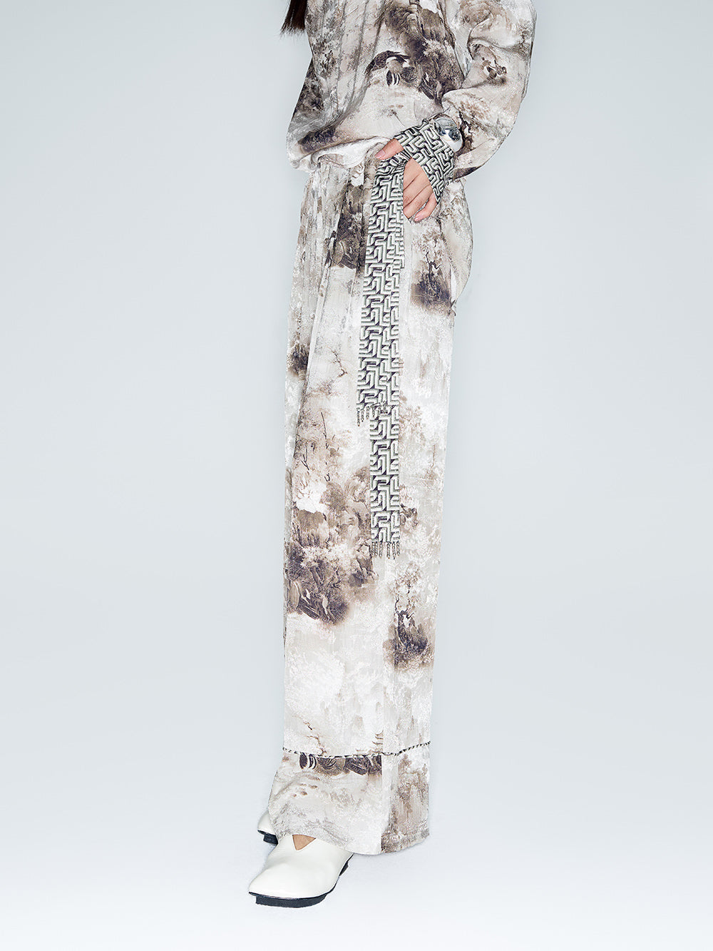 MUKZIN Lilong "Mandarin Duck" Ink-Wash Wide Leg Pants
