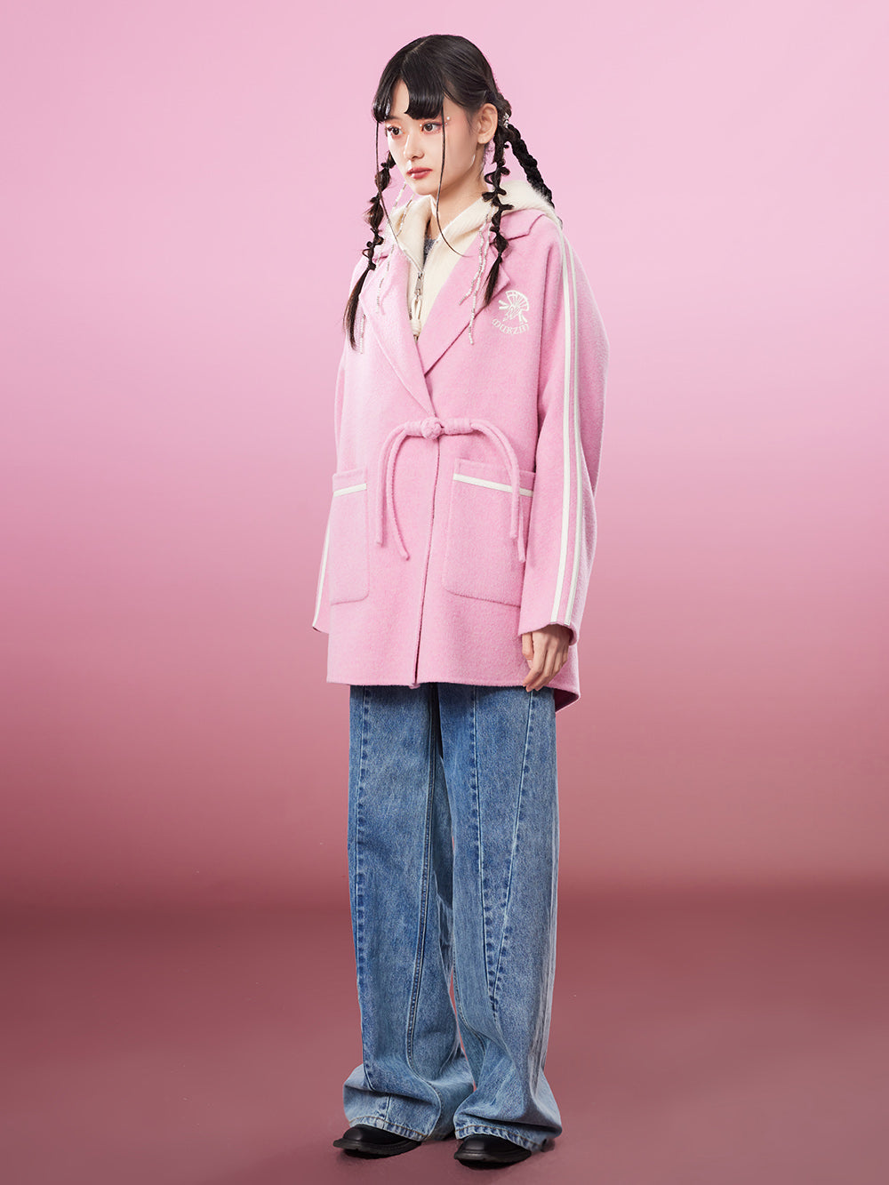 MUKZIN Sporty Frog Button Sleek Pink Coat