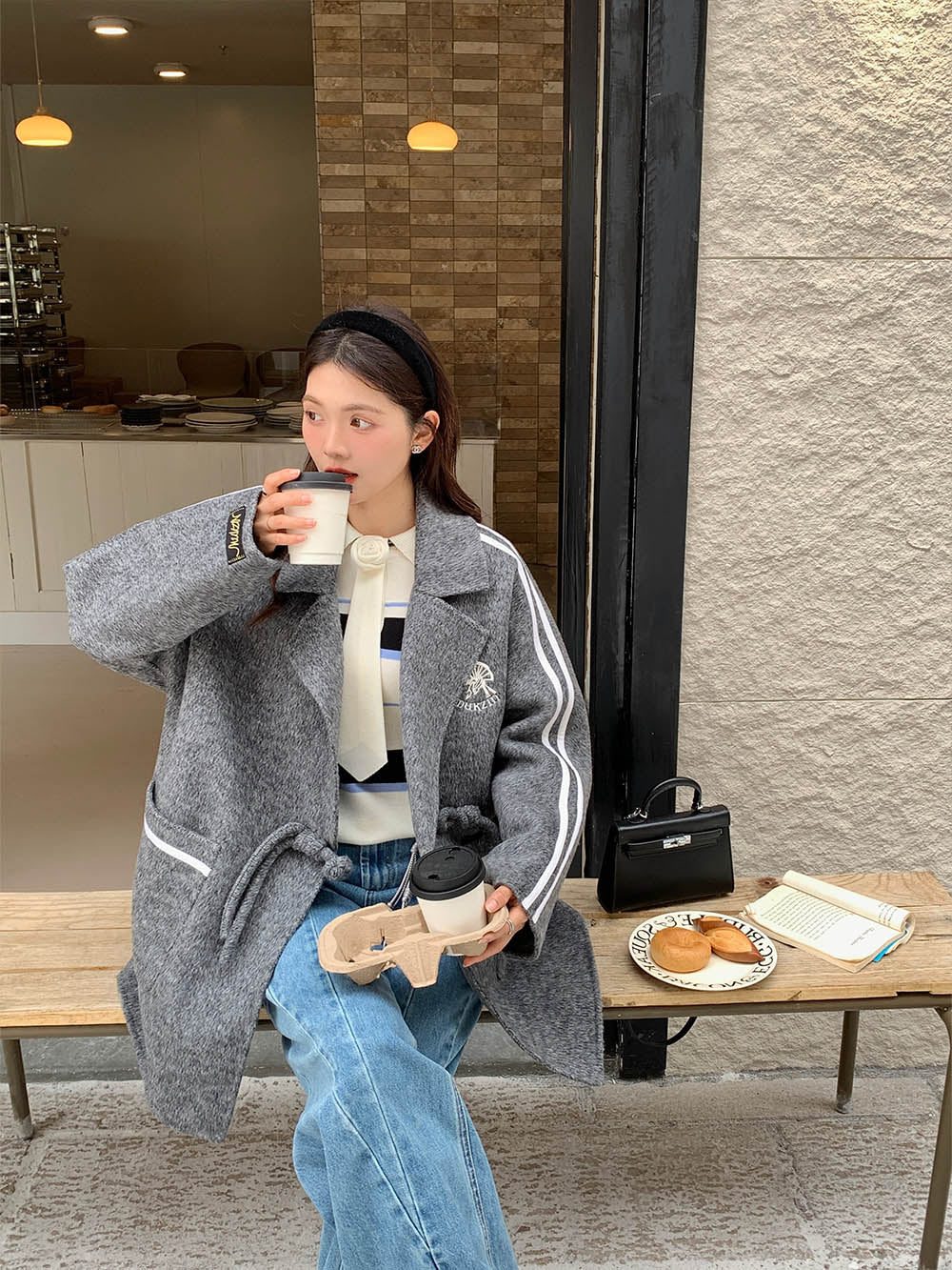 MUKZIN Elegant Gray Double-faced Woolen Coat