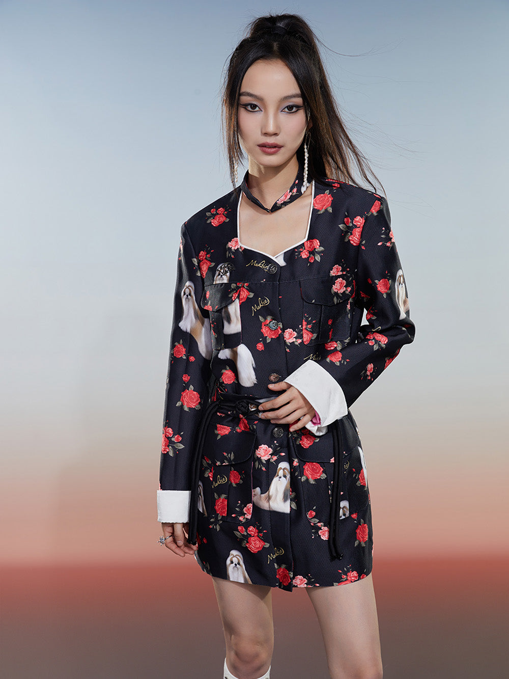 MUKZIN Square Neck Retro New Popular Long-sleeved Cheongsam Dress