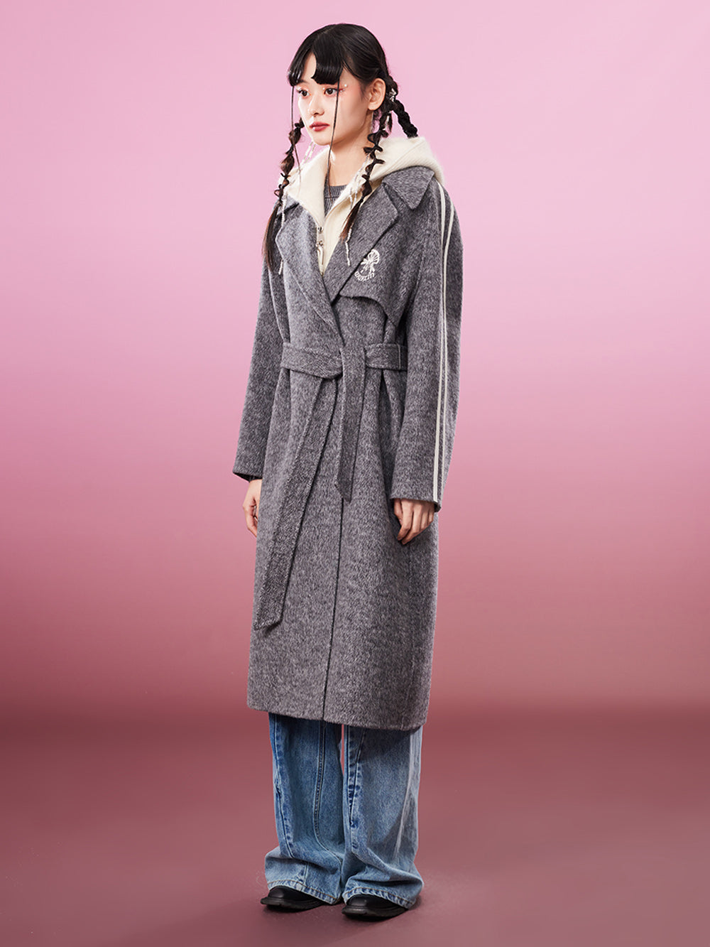 MUKZIN Logo Classic Casual Black Woolen Coat