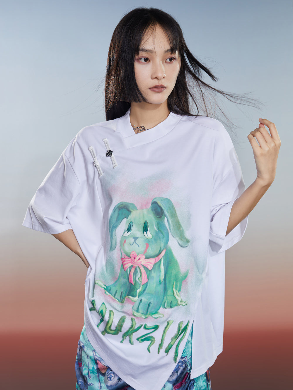 MUKZIN Loose 2-color Versatile Slit Casual Comfortable T-shirt