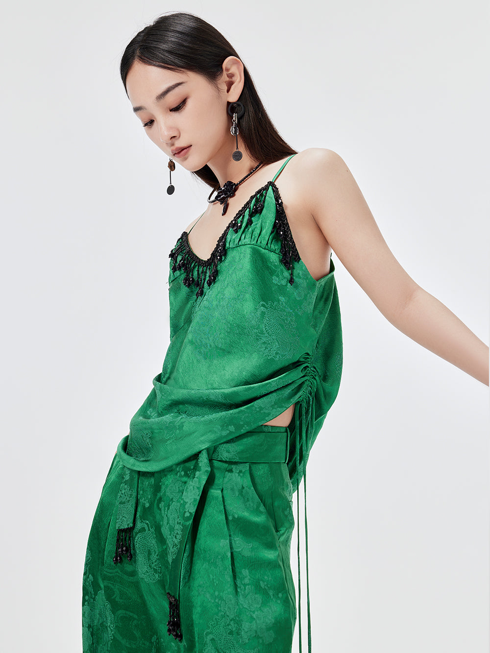 MUKZIN Sexy Suspender Jacquard Pants Suit Two-piece Set