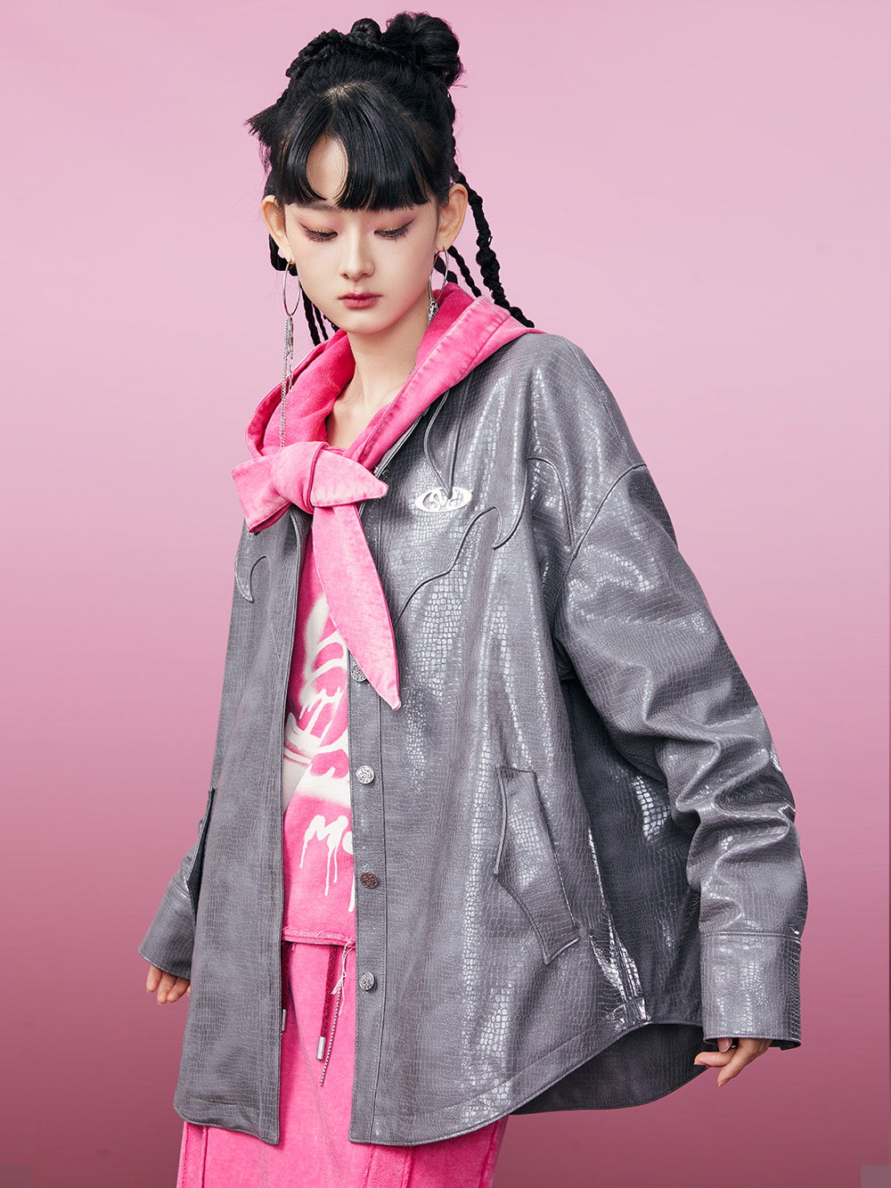 MUKZIN PU Fabric Rock Roll Gray Jacket Shirt