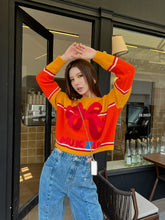 MUKZIN Bowknot Ginger and Red Color Blocking Sweater