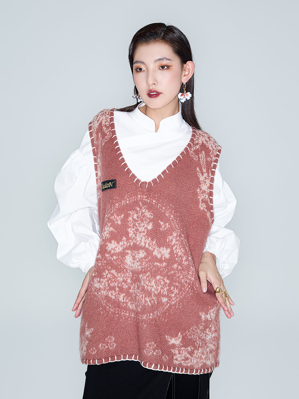 MUKZIN Linglong "Mandarin Duck" Mohair Knitted Large Round Collar Vest
