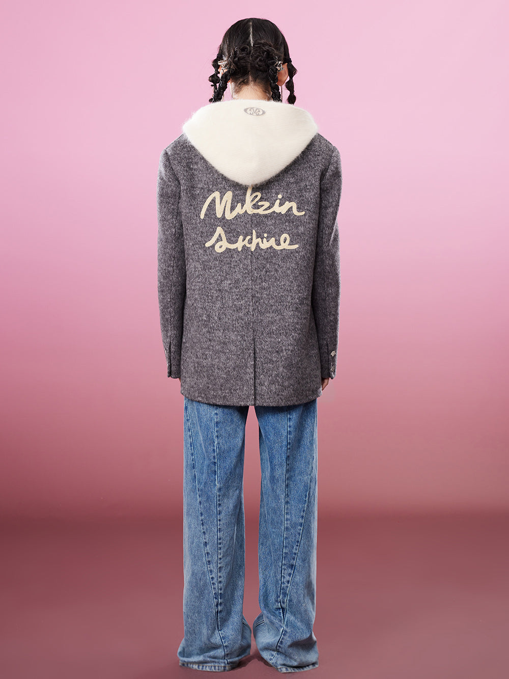 MUKZIN Gray/Pink Lively Double-faced Woolen Coat