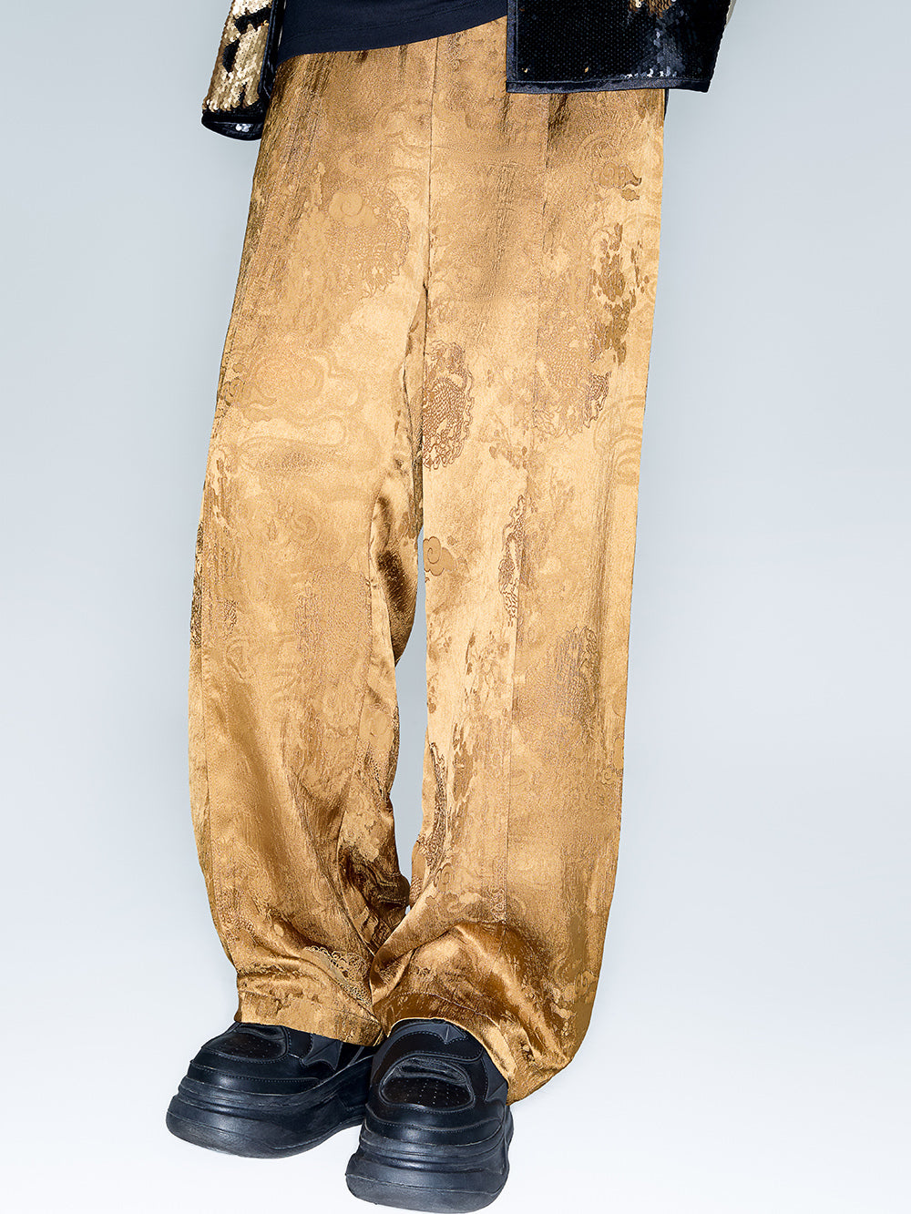 MUKZIN Linglong "thunderclap"Embossed Jacquard Draped Harem Pants
