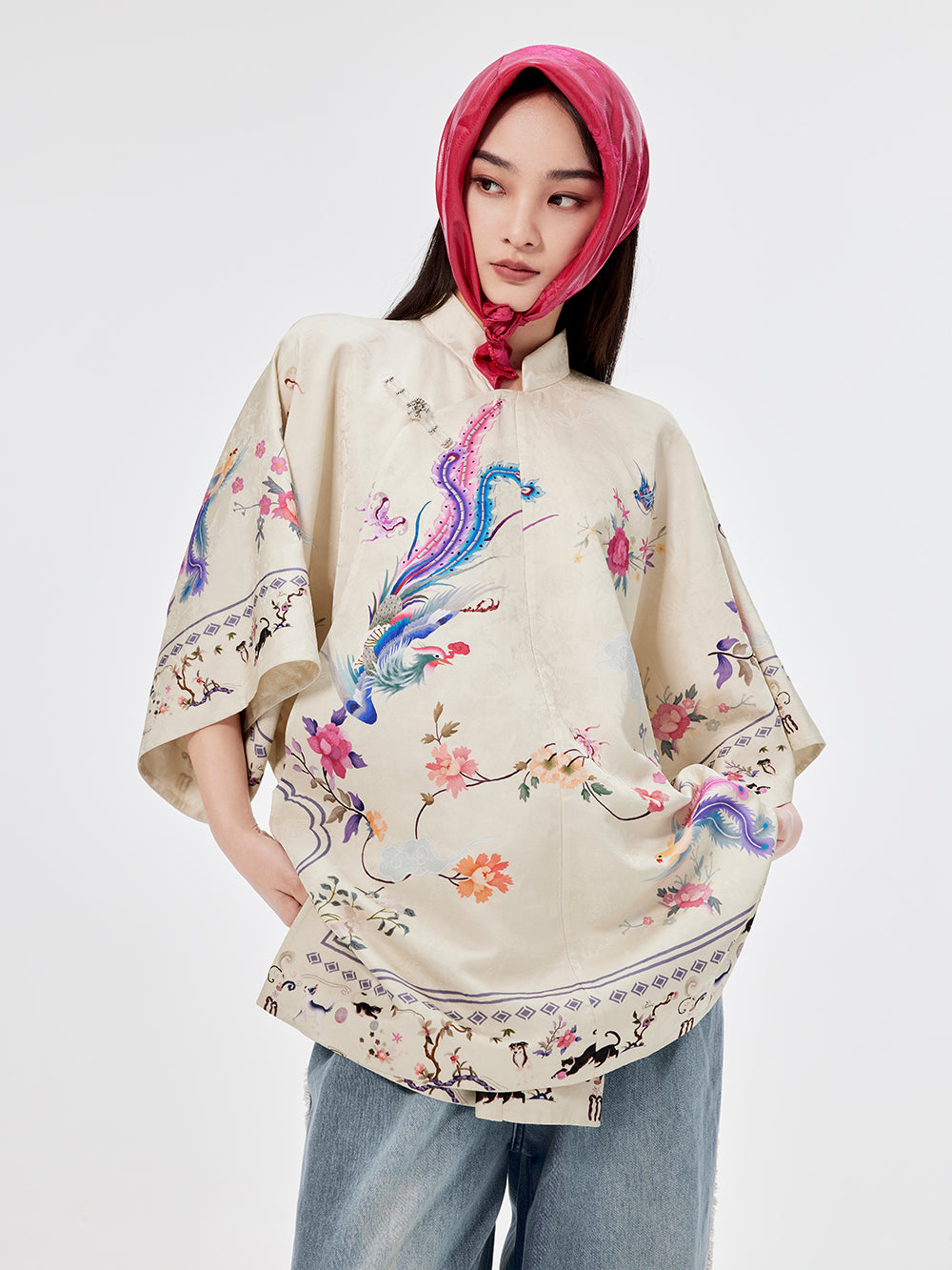 MUKZIN Beige Jacquard Cheongsam Qi Pao Shirt