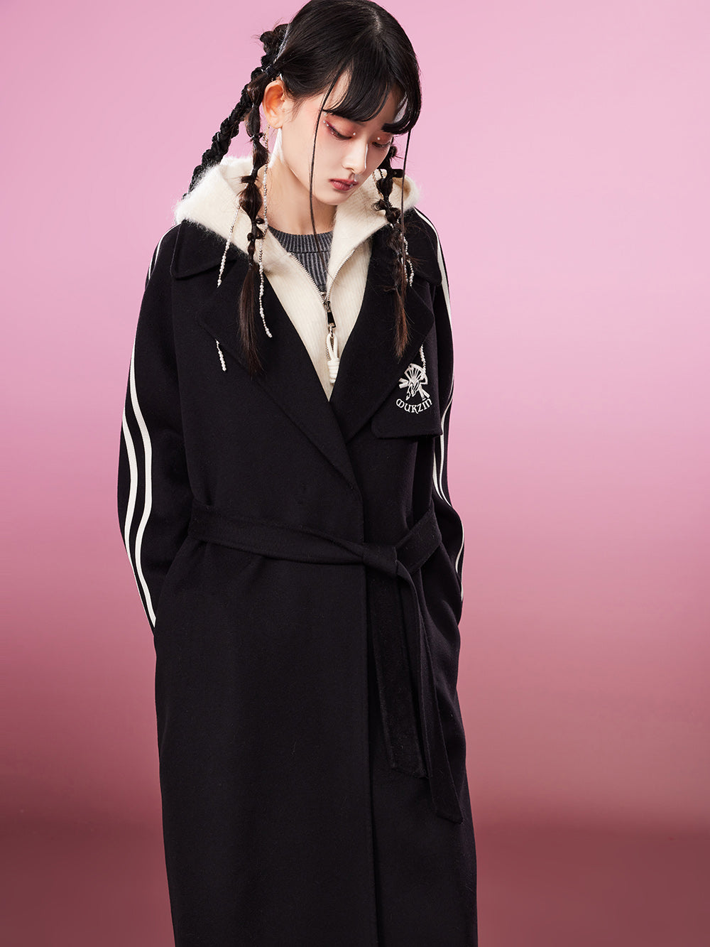 MUKZIN Logo Classic Casual Black Woolen Coat