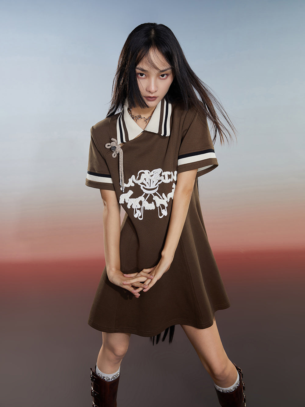 MUKZIN Slim Fit Classic Patchwork Striped Preppy Dress