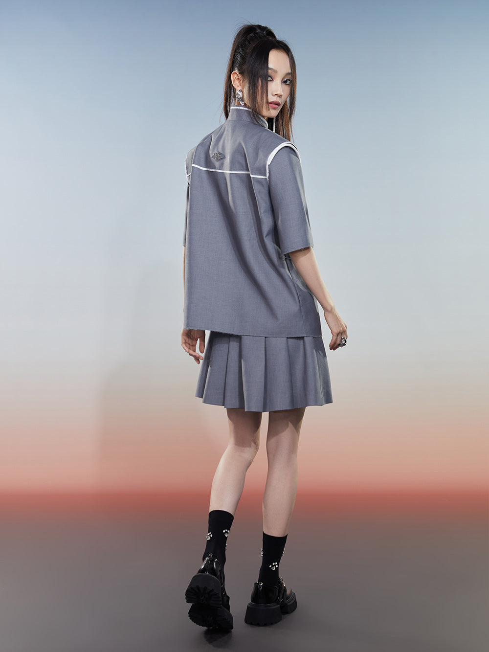 MUKZIN Versatile Gray Slimming Preppy Skirt