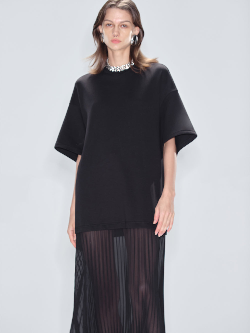 MUKTANK x MODULER Cotton Loose Pleated T-Shirt Dress