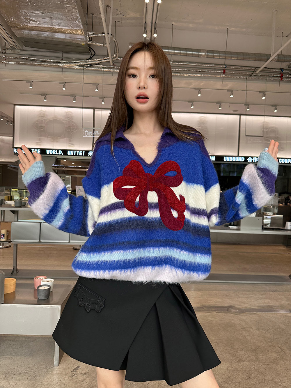 MUKZIN Bow Striped All-match Casual Cute Sweatshirt
