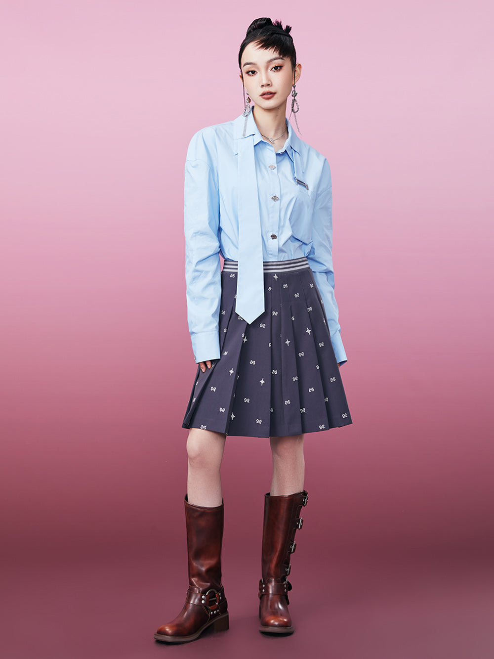 MUKZIN Sky Blue Inserted Tie Design Shirt