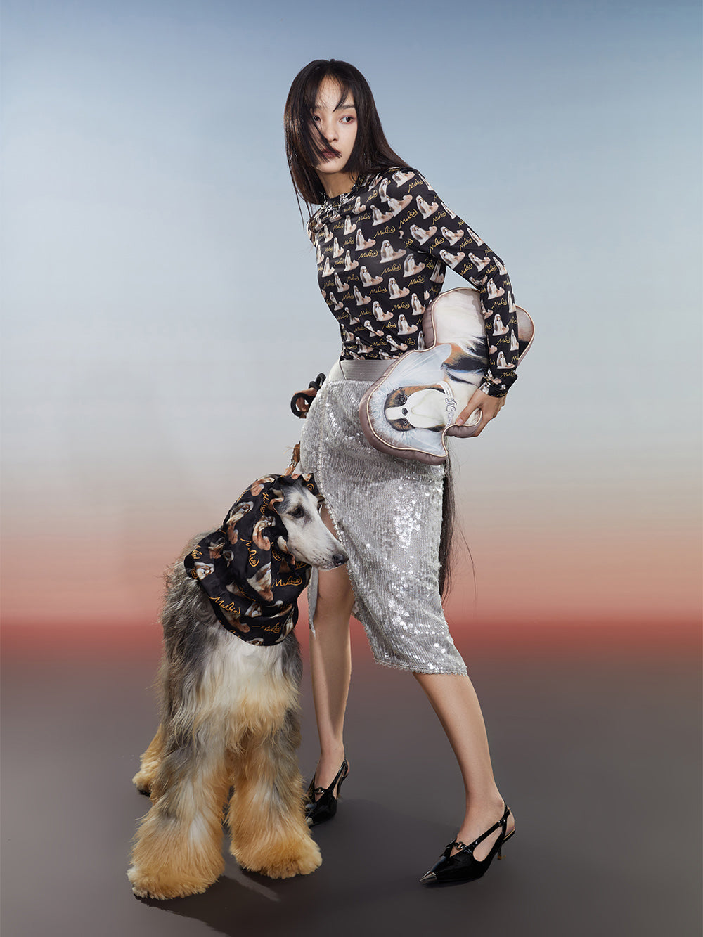 MUKZIN Sequin Straight Midi Skirt