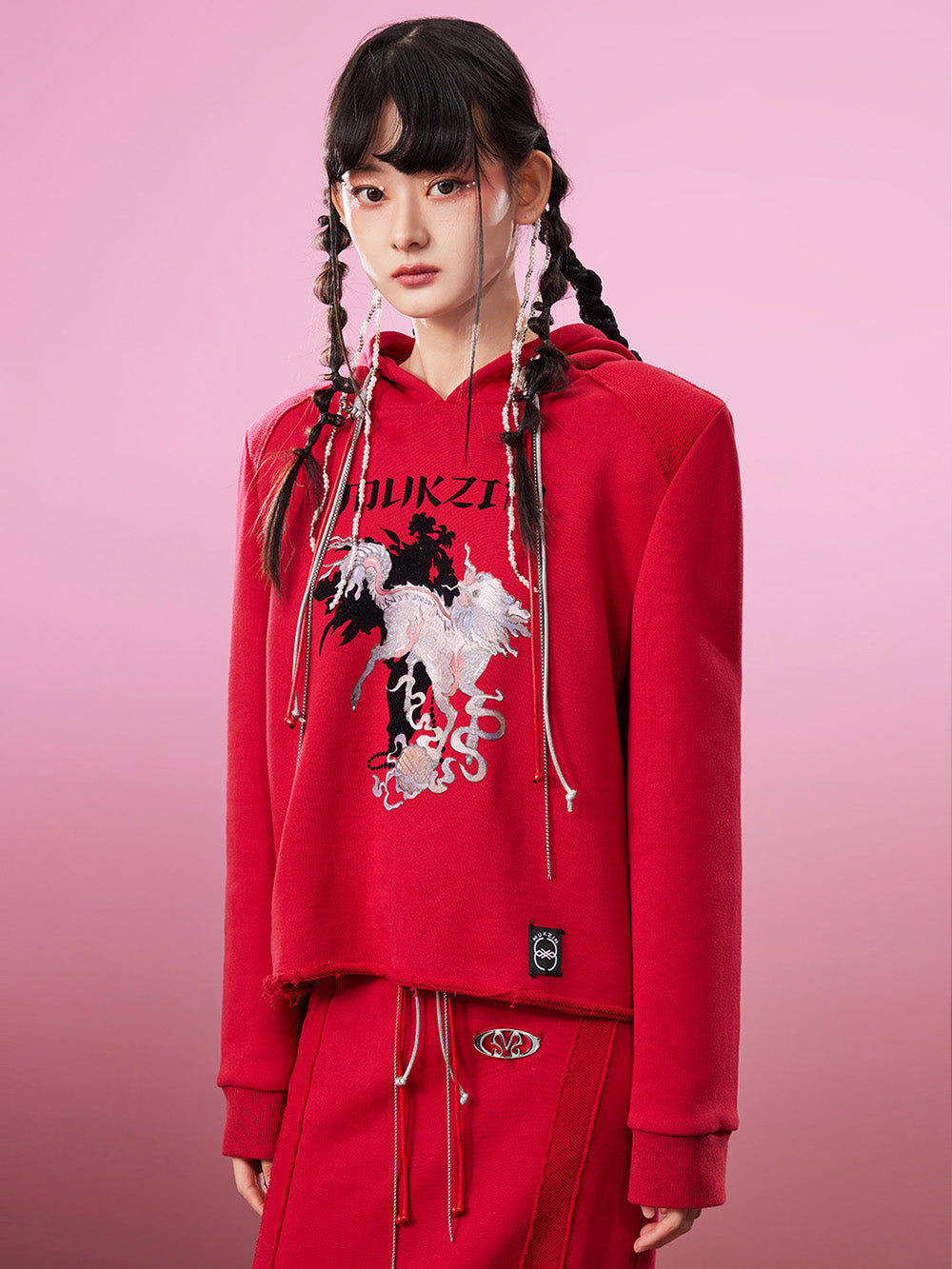 MUKZIN Red Casual Style Hooded Sweatshirt