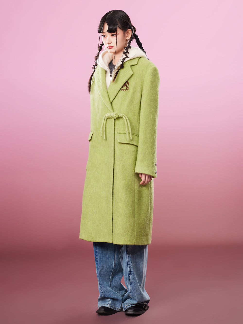 MUKZIN Avocado Green Double-faced Long Woolen Coat