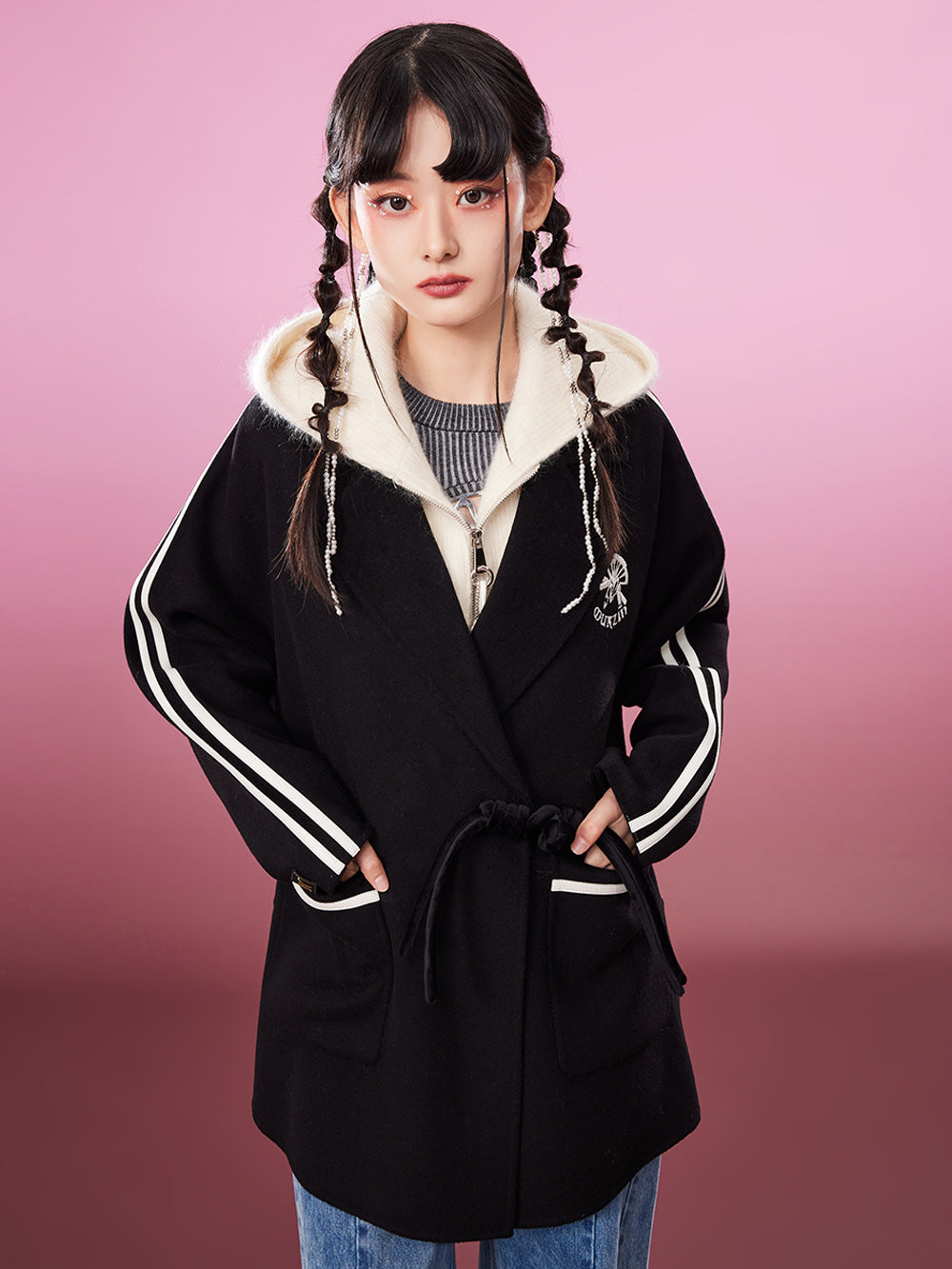 MUKZIN Sporty Frog Button Sleek Pink Coat