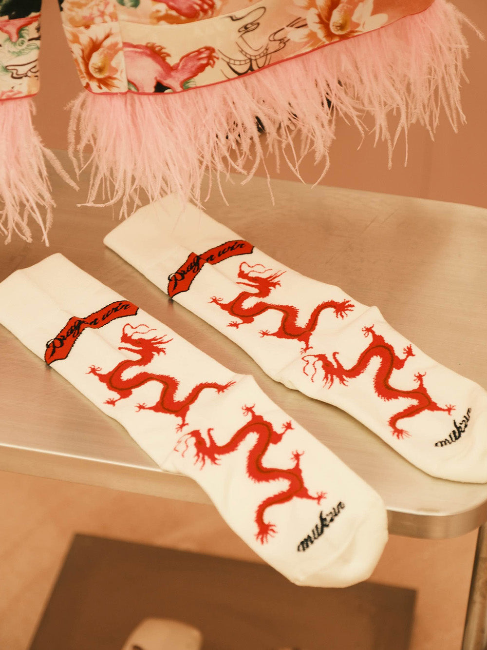 WS Rose Red/ Pink Velvet Turkey Feather Pajamas+Socks
