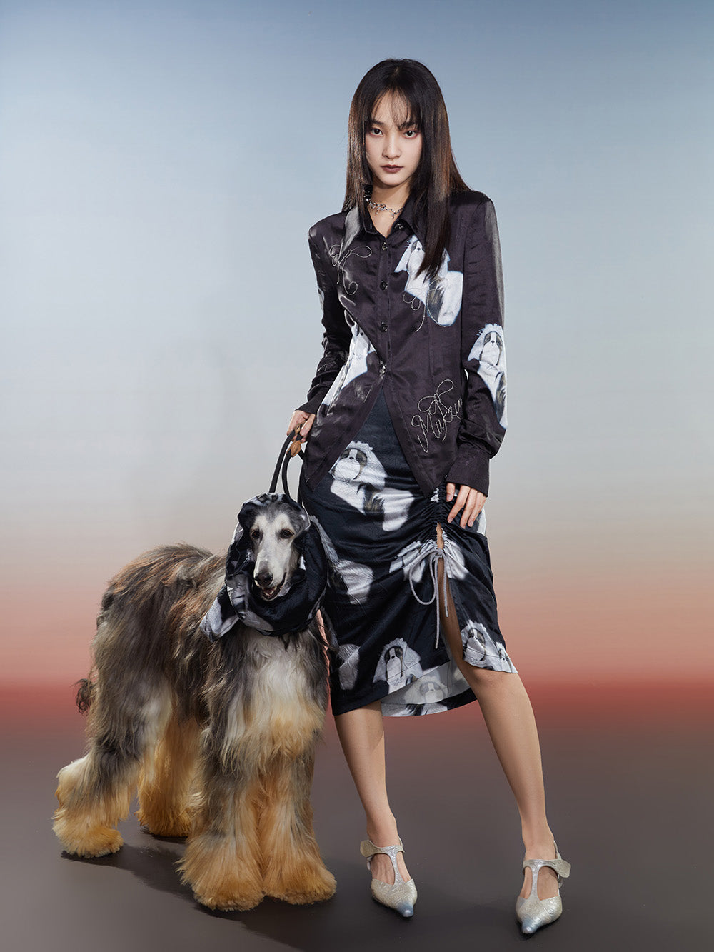 MUKZIN Printed Slim-fitting Slit Retro Versatile High-quality Skirt