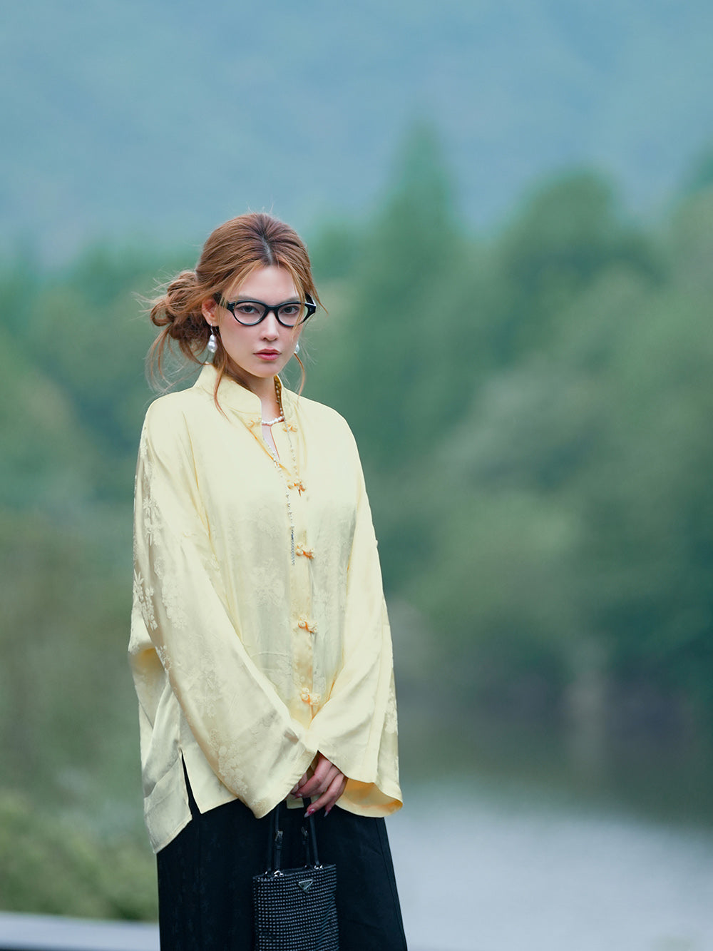 MUKZIN Yellow Chinese Jacquard Qipao Collar Loose Shirt