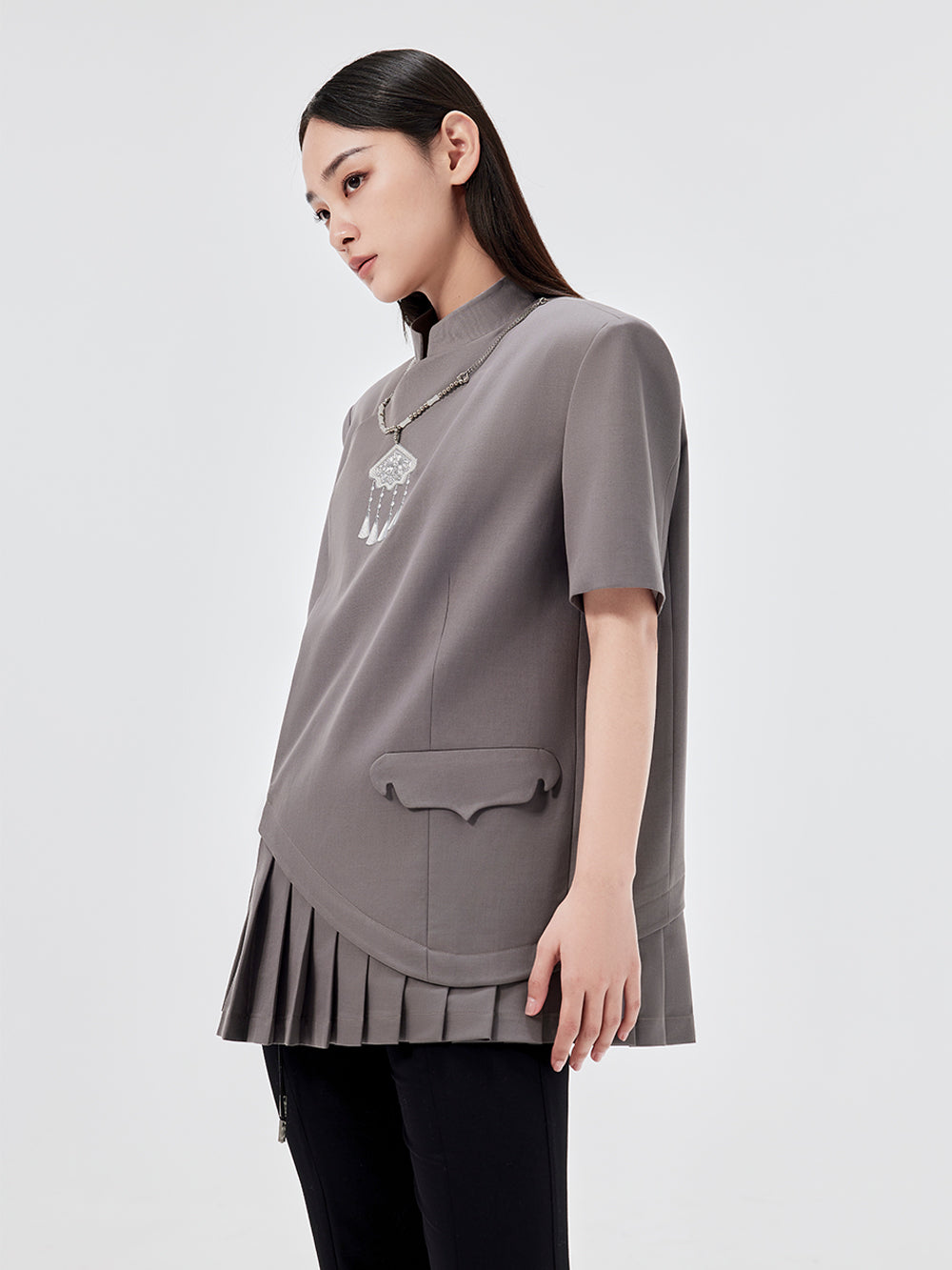 MUKZIN Chinese Style Stand Collar Skirt Design Short Sleeve Jacket
