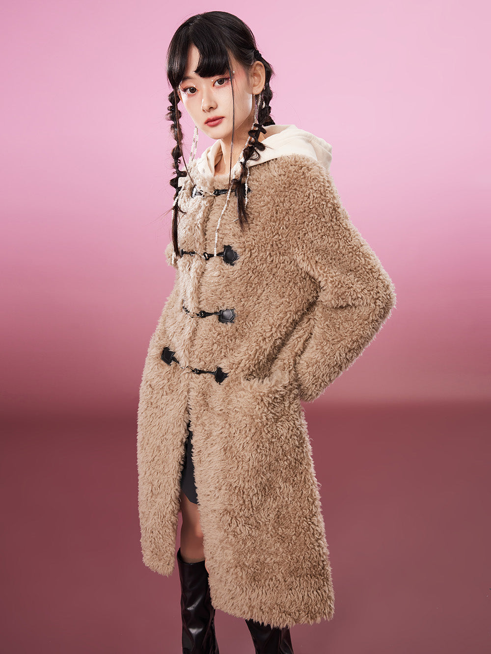 MUKZIN Straight Light Brown Lambswool Coat