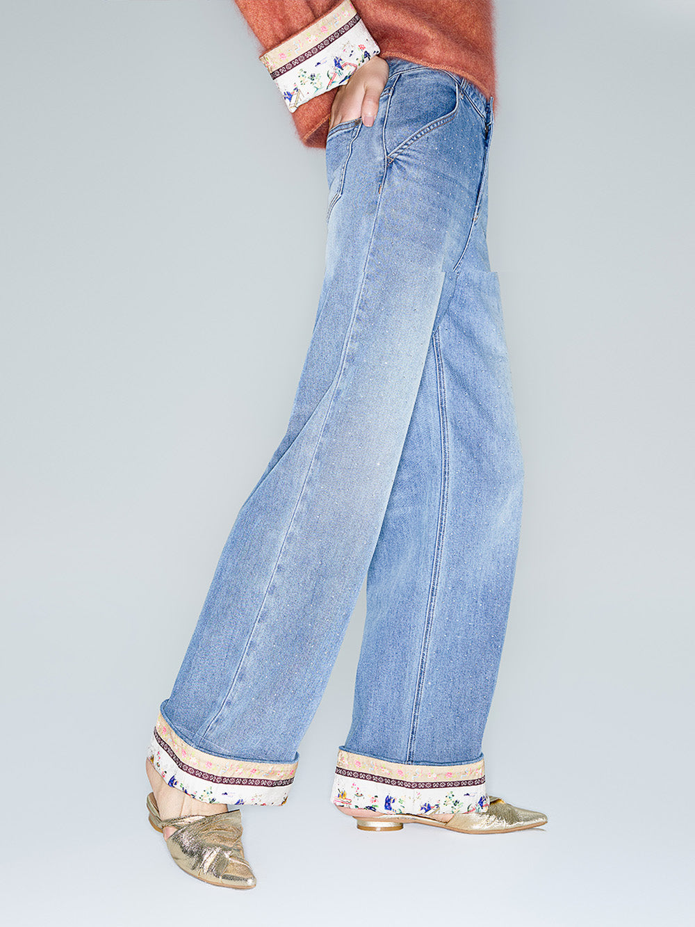 MUKZIN Lilong "Young Travel" Slimming Patchwork Straight-Leg Jeans