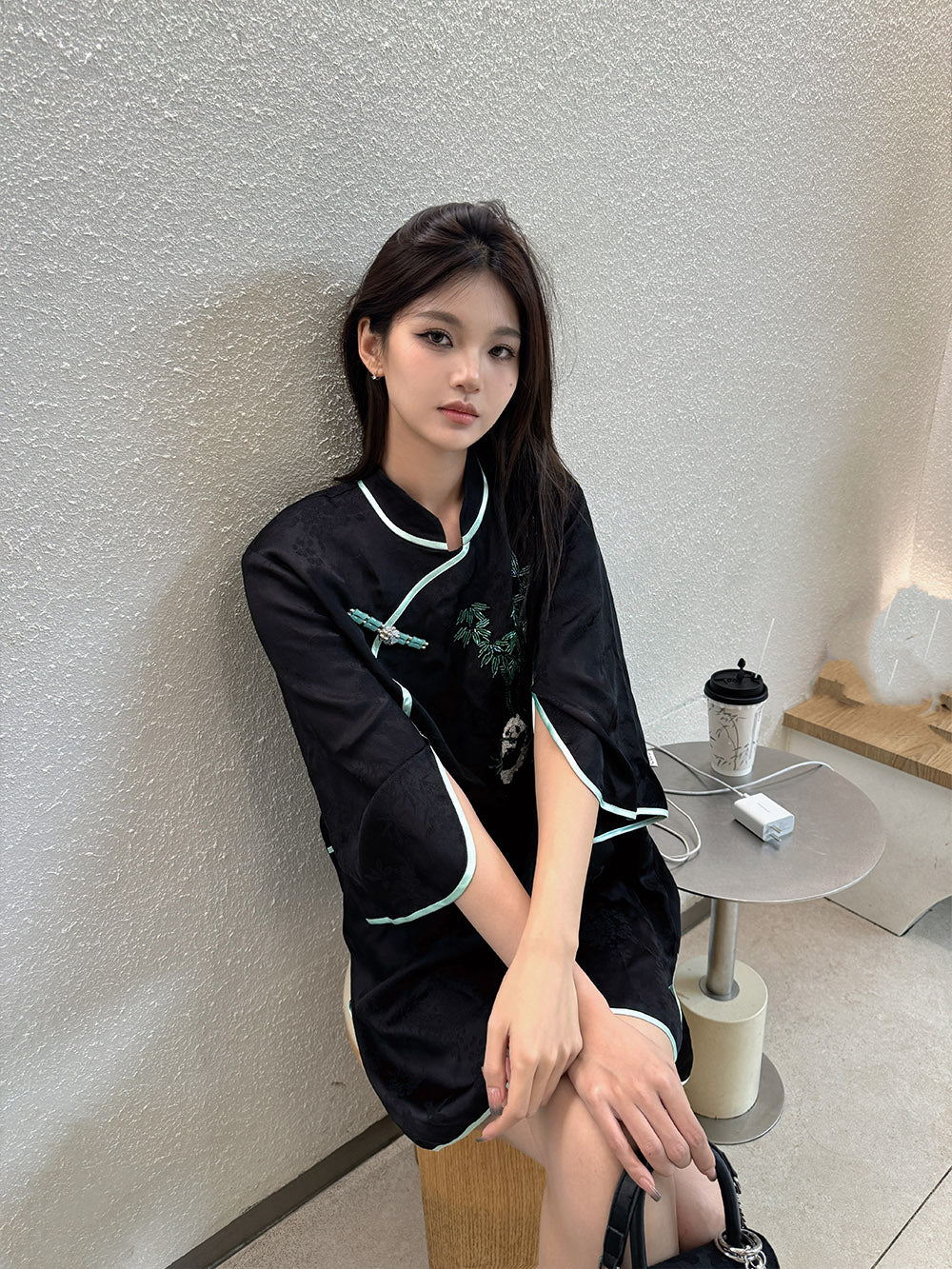 MUKZIN Black Panda Embroidered Cheongsam Dress