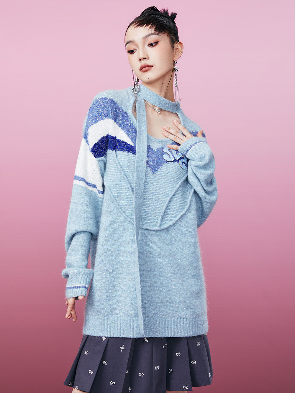 MUKZIN M Super Mark Scarf Linked Sweater