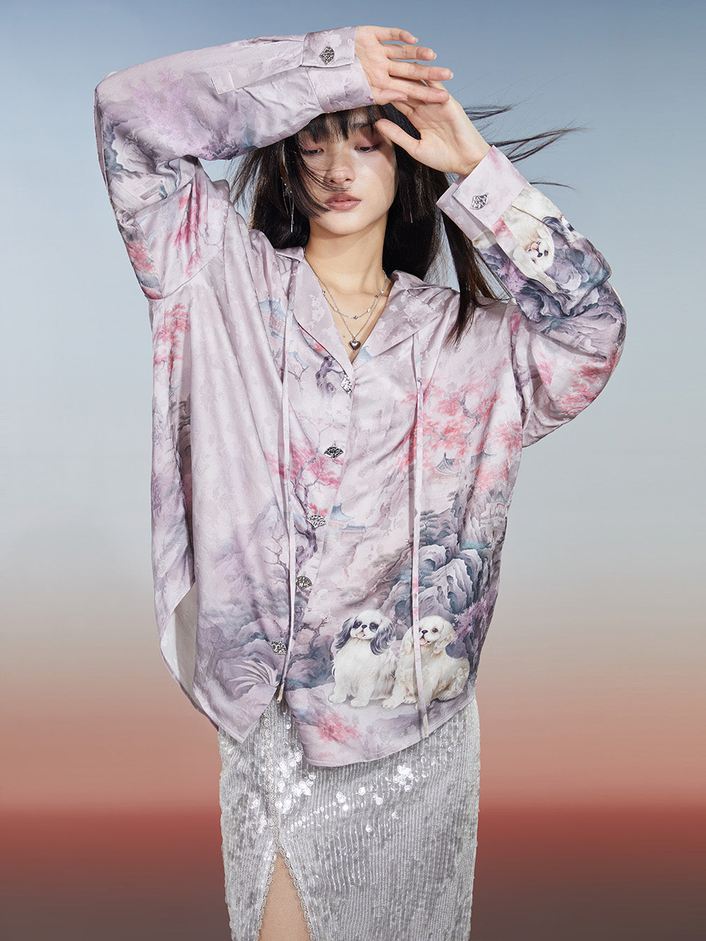 MUKZIN Single-breasted Vintage Shirt Lapel Print