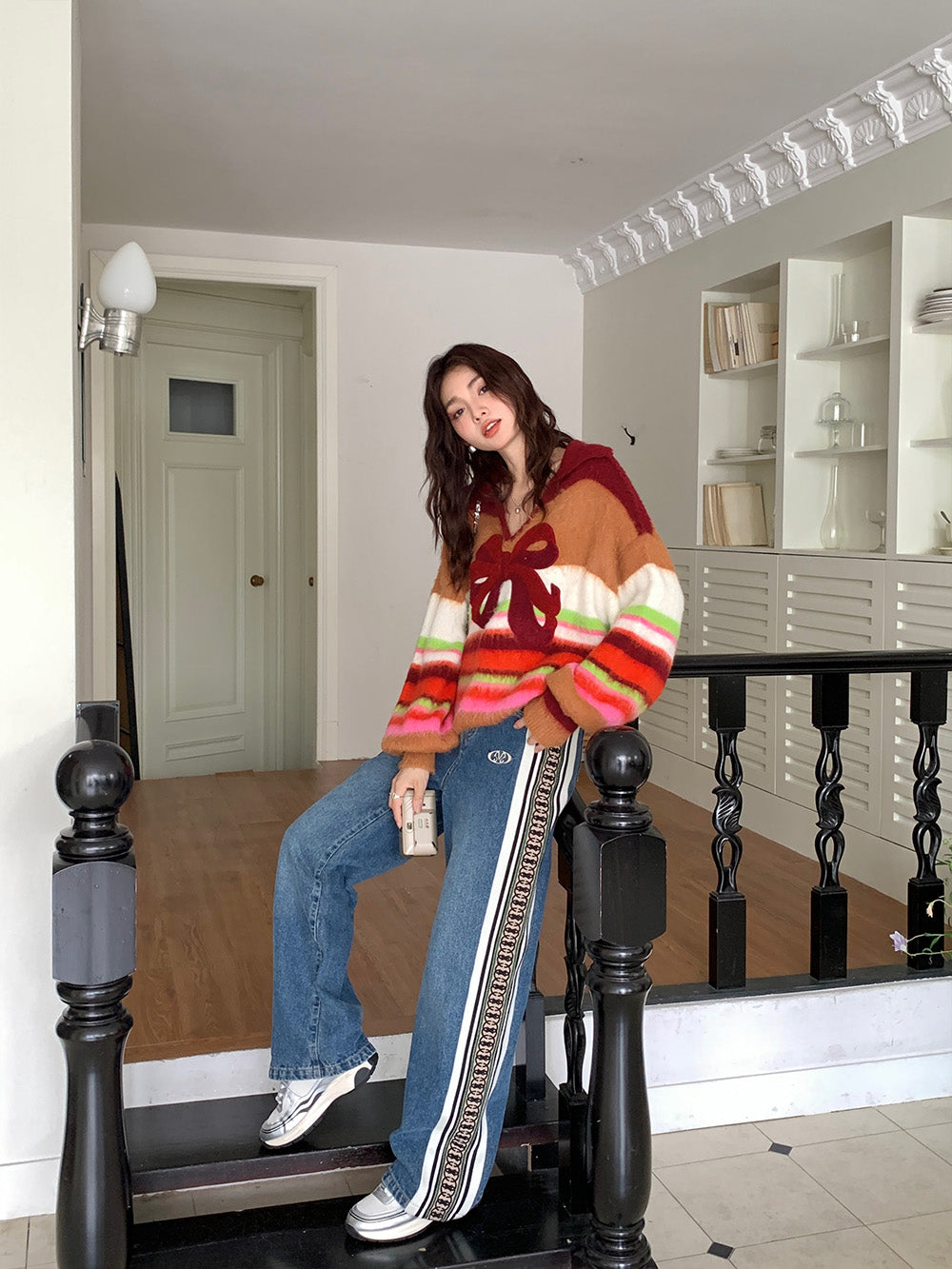 MUKZIN Bow Striped All-match Casual Cute Sweatshirt