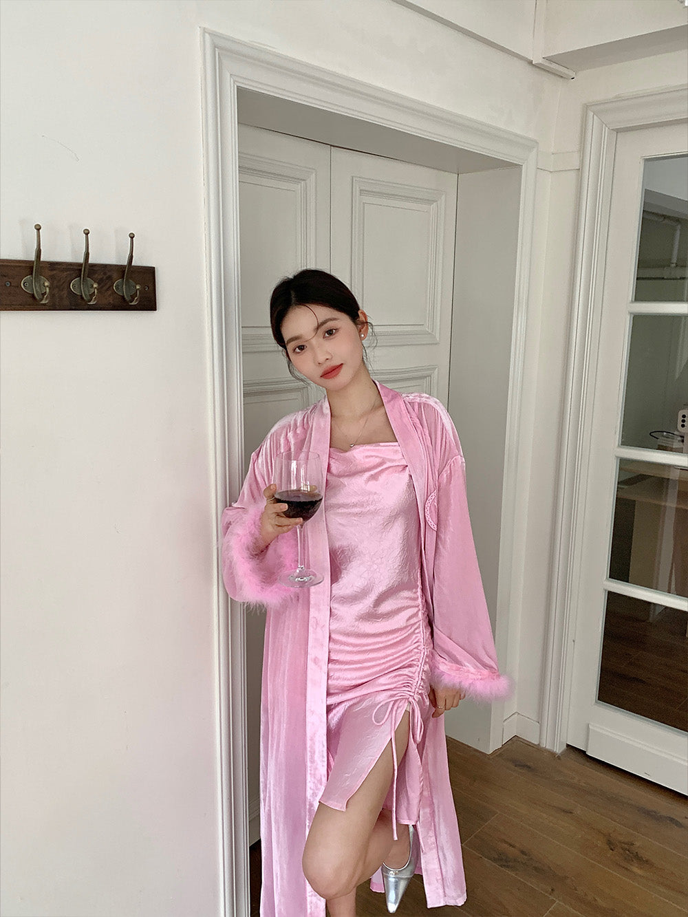 WS Rose Red/ Pink Velvet Turkey Feather Pajamas+Socks