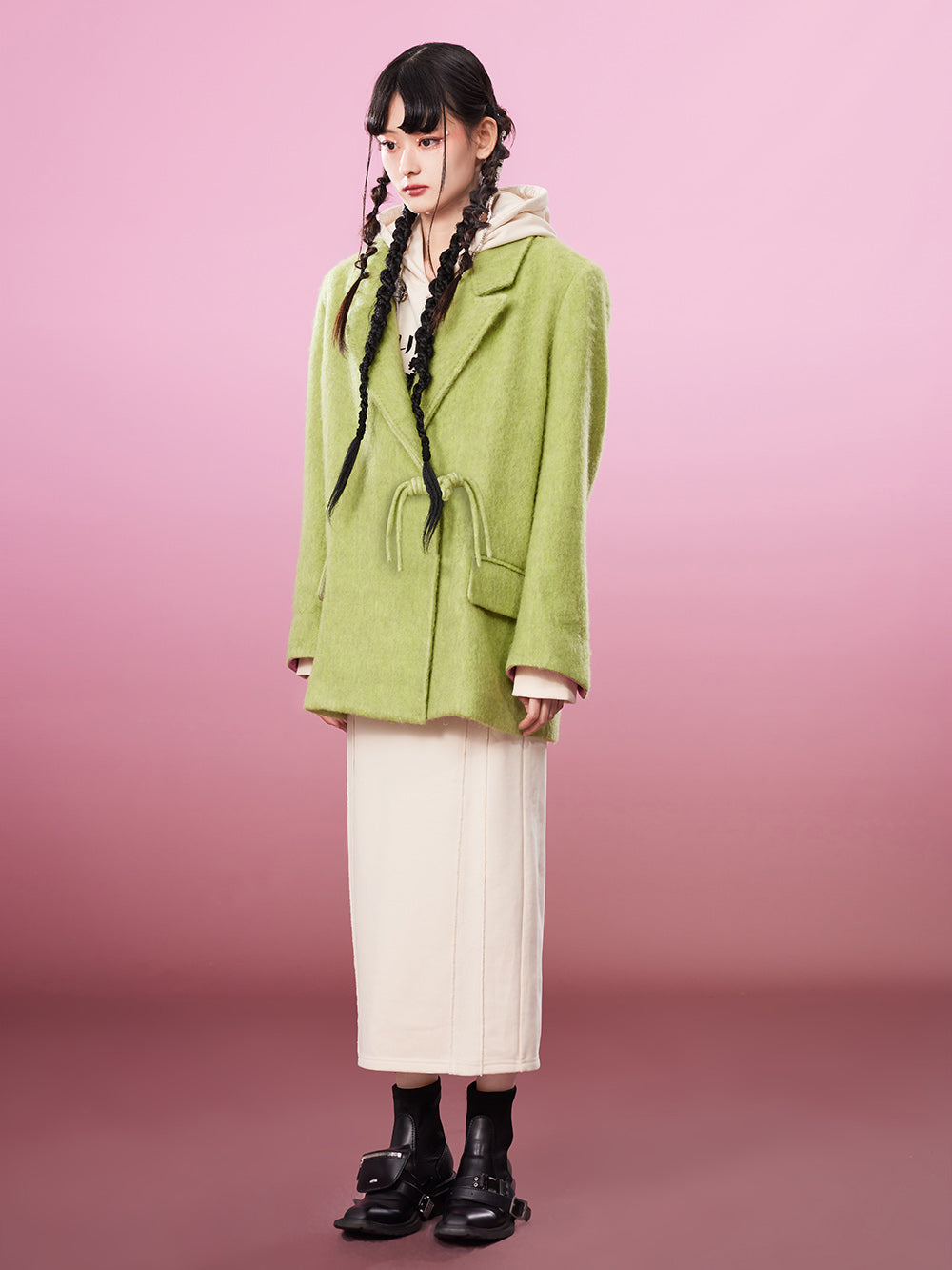 MUKZIN Avocado Green Double-faced Short Woolen Coat