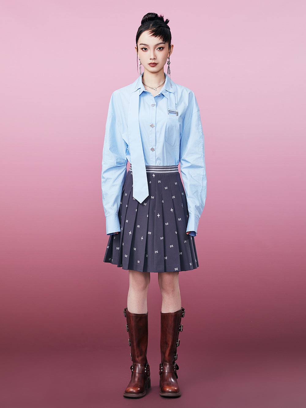 MUKZIN Sky Blue Inserted Tie Design Shirt